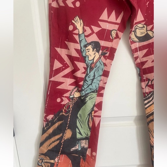 Rare RANCH DRESS'N Aztec Bronco Cowboy Horse Western Rodeo Bucking Flare Pants12 - Picture 4 of 9